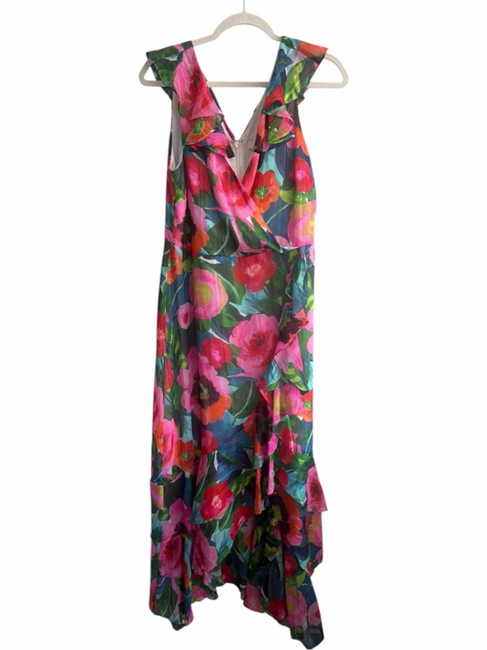 KENSIE Womens Sleeveless Ruffle Floral Maxi Faux Wrap Dress size 14 NWT - Picture 4 of 12
